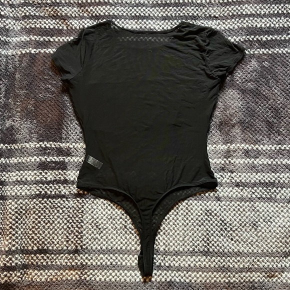 American Apparel Mesh Bodysuit in Black w/ Thong Snap Crotch Size L - Picture 3 of 3